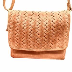 Vintage Woven Leather Crossbody Bag Tan Boho Small Purse Made in India